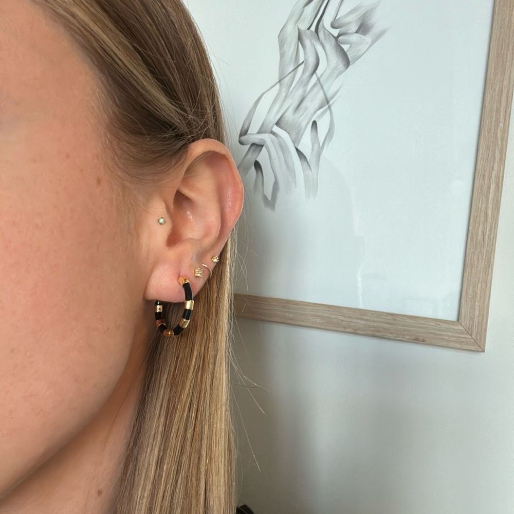 black and gold hoops striped enamel hoop earrings